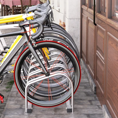 HOMCOM Rastrelliera Portabici in Acciaio per 4 Biciclette Argento