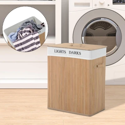 HOMCOM 100L Collapsible Wood Laundry Hamper 52x32cm Wood
