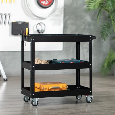 DURHAND 3-laags Gereedschapswagen, 4 Wielen, Staal, 83B x 35,3D x 76H cm, Zwart