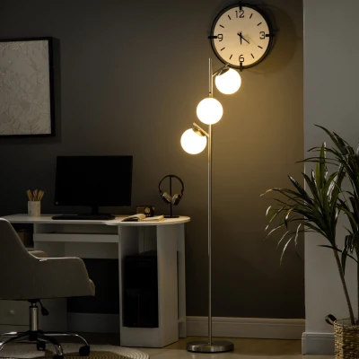 HOMCOM Lampada da Terra Moderna a 3 Punti Luce color Argento