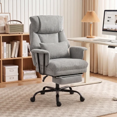HOMCOM Heavy Duty Office Chair Linen Lumbar Support Grey