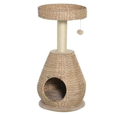 PawHut kattenboom krabpaal met kattengrot sisal hoogte 82,5 cm zacht pluche geel