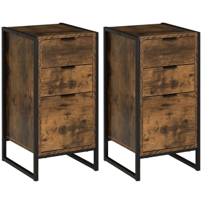 HOMCOM Chest of Drawers 3-Drawer Metal Frame Rustic Brown