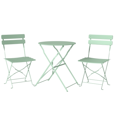 Outsunny Conjunto de Jardim Dobrável com 2 Cadeiras Dobráveis e Mesa Redonda Estrutura Metálica Eletroforética para Varanda Verde
