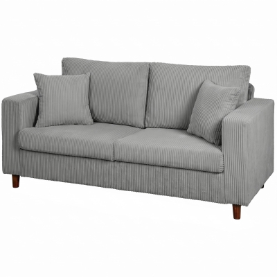 HOMCOM Sofá de 2 Lugares em Bombazina com Assento Largo e Profundo e Pés de Madeira 170x80x82 cm Cinzento-claro
