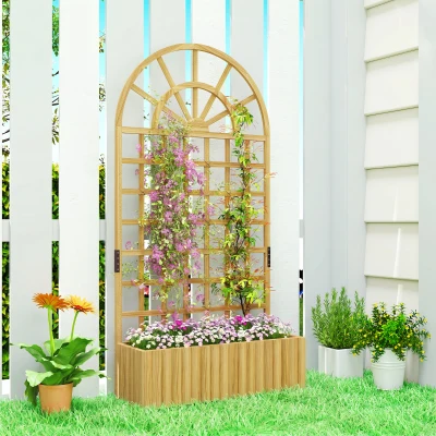 Outsunny Spalier mit Pflanzkasten Holz Blumenkasten mit Drainageloch Rankgitter 90 x 30 x 180 cm Naturholz