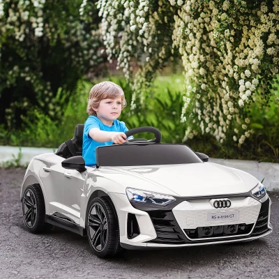HOMCOM Carro Elétrico AUDI RS E-Tron GT 12V com 2 Motores Controlo Remoto Faróis LED Buzina Música USB 3-5km/h 103x58x41cm Branco