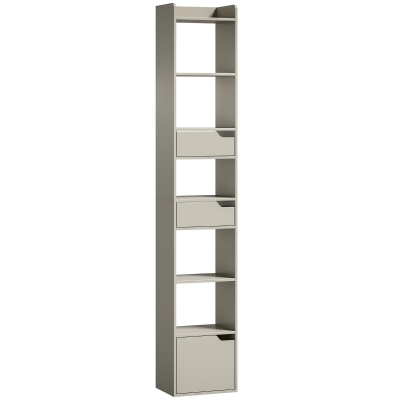 HOMCOM Tall Bookcase 5-Tier Storage Cabinet with Drawers Grey