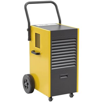 DURHAND Gewerbe-Luftentfeuchter 70L/Tag mit Rädern und Griff, kontinuierlicher Ablaufschlauch, 24-Stunden-Timer, 5,5L Tank, Gelb