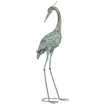 Outsunny Reiger-tuinstatue Metalen Vogel Buitenstandbeeld 88 cm staande sculptuur met grondankers Groen en Brons
