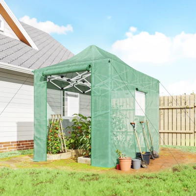 Outsunny Pop-up kas ca. 200x300x270 cm Opvouwbare foliekas met zadeldak en ritsdeuren en -ramen