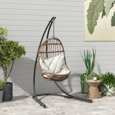 Outsunny Frame voor Hangstoelen in C-Vorm Metalen Standaard met Voet voor Hangzit tot 150kg Zwart