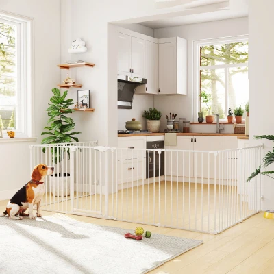 PawHut Hek voor huisdieren, 8-panelen barrière met deur, inklapbaar, voor kleine & middelgrote honden, kunststof, koolstofstaal, wit