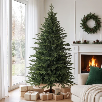 HOMCOM Artificial Christmas Tree 180cm Hinged Pine Wood Stand Green
