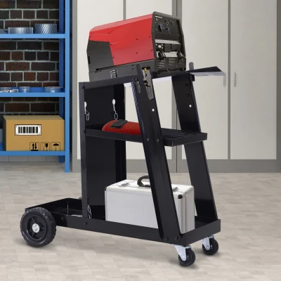 DURHAND laswagen, wagen voor gasflessen, met veiligheidsketting, 3 schappen, zwart