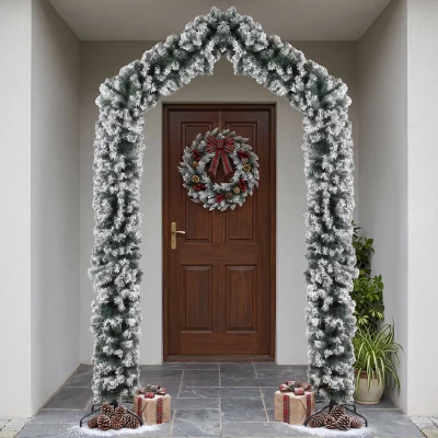 HOMCOM Flocked Christmas Tree Arch Steel Stand 9ft Green