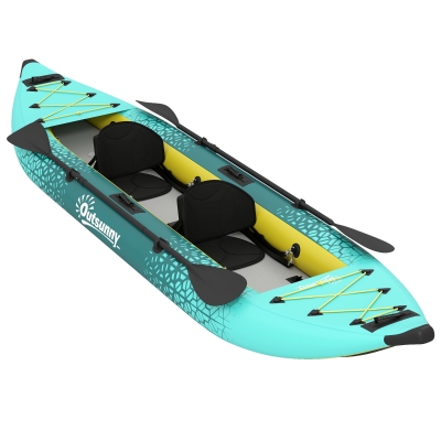 Outsunny Inflatable Kayak 2-Seater Aluminium Oars Blue Yellow