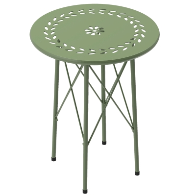 Outsunny Kleine ronde bijzettafel, tuintafel met bloem- en bladpatroon, van staal, Ø 40 x 50 cm, groen