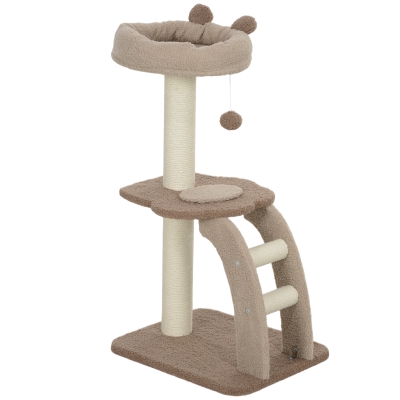 PawHut Albero per Gatti con Trespolo e Pallina Bianco e Marrone