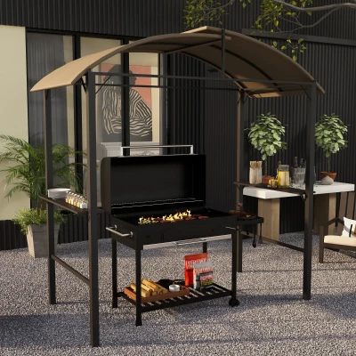 Outsunny Grillpaviljoen met 2 zijtafels, haken, stalen frame, 1,1 x 2,3m, Khaki