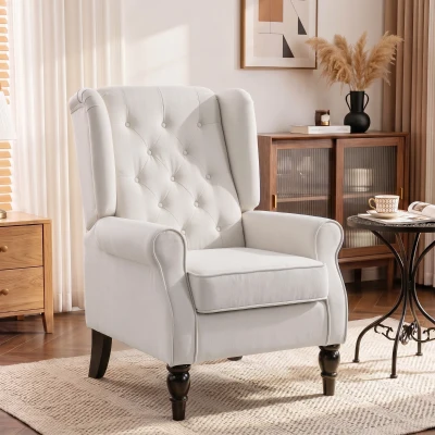 HOMCOM Poltrona de Sala de Estar Poltrona Moderna para Dormitório com Pés de Madeira Poltrona Individual 74x86x102 cm Creme