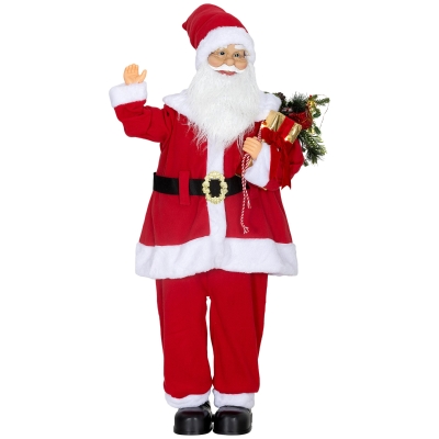HOMCOM Life Size Santa Claus Christmas Decoration, Voice-Activated with Twinkling LED Lights, Red