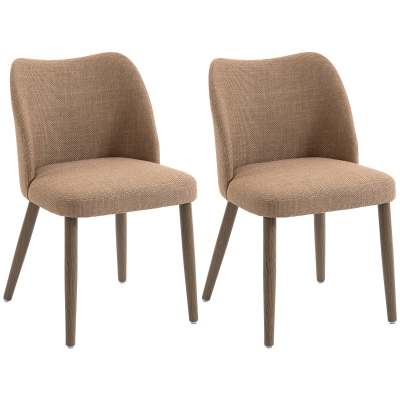HOMCOM Dining Chairs Set Linen Padded Curved Rubberwood Brown