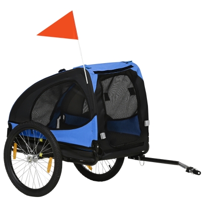 PawHut Hondenfietsaanhanger, Opvouwbare Waterbestendige Fietsaanhanger voor Huisdieren, Oxford-stof, Staal, 140 x 71 x 83 cm, Blauw