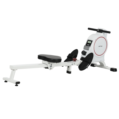 SPORTNOW Máquina de Remo Magnético Remo para Casa Plegable Resistencia de 8 Niveles Pantalla LCD y 2 Ruedas 180x48x60 cm Blanco