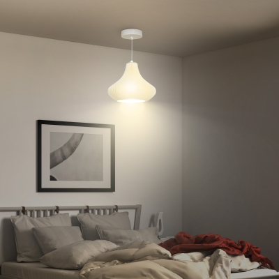 HOMCOM Candeeiro Suspenso Moderno Candeeiro de Teto com Ecrã de Impressão 3D Iluminação para Sala de Jantar Ø22x18 cm Branco