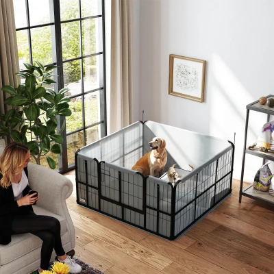PawHut Wurfkiste für Welpen mit Unterlage, winddichtem Oxford-Gewebe, für mittelgroße große Hunde, 122x122x60 cm Schwarz