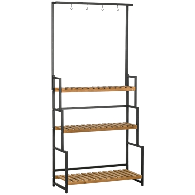 Outsunny 3-laags plantenrek, bloementrap met bevestigingshaken, tuinplantenstandaard, natuurlijk hout, 80 cm x 36 cm x 174 cm