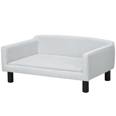 PawHut Hundesofa aus Samt mit Rückenlehne Hundebett Holzbeine für mittle Hunde 82 x 54 x 36 cm Hellgrau