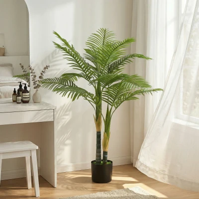 HOMCOM Artificial Palm Tree 14 Leaves 120cm Pot Green