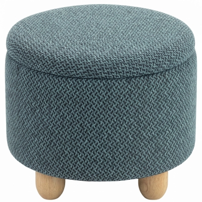 HOMCOM Storage Ottoman Bench Round Rubberwood Legs Dark Blue