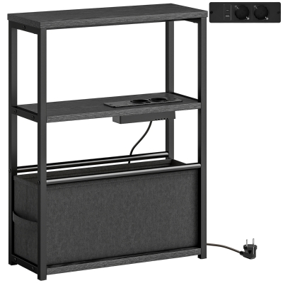 HOMCOM Bijzettafel Salontafel met stopcontacten, opbergruimte, voor Kleine Ruimtes, 45x18x60,2cm, Zwart