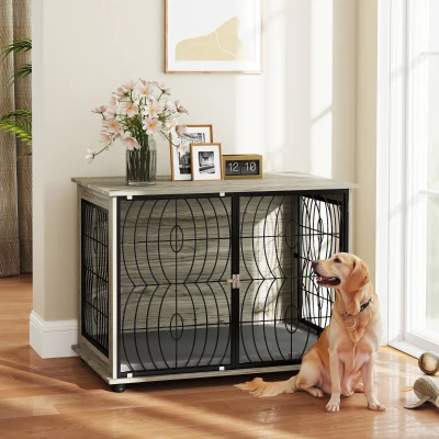 PawHut Hondenbox, Hondenkist, Afsluitbare Verblijfsbox voor Grote Honden, Grijs