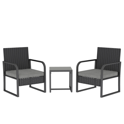 Outsunny Salotto da Giardino in Rattan 2 Poltrone e Tavolino Nero
