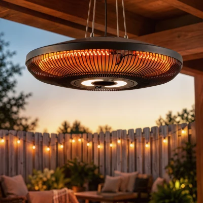 Outsunny Hanging Electric Patio Heater with LED Light, 1000/2000 W IP65 Outdoor Infrared Heater with Touch/Remote Control, Black