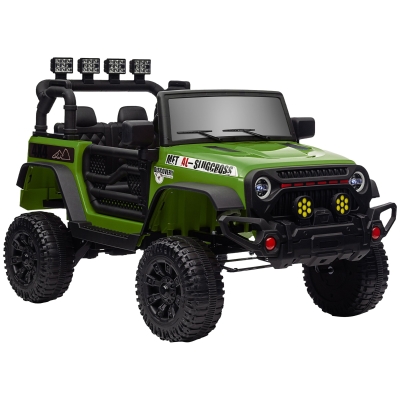 AIYAPLAY Carro Elétrico para Crianças com Bateria de 12V Controlo Remoto Faróis LED Buzina e Música 100x63x65 cm Verde