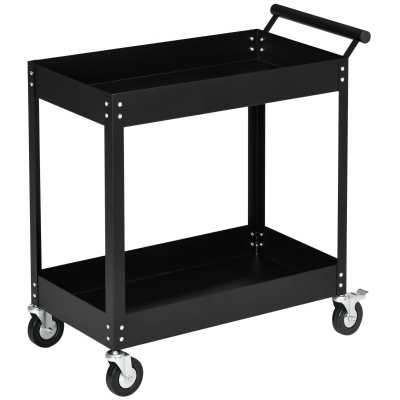 DURHAND Werkstattwagen, 2 Etagen, Schubkarre, 4 Rollen, Stahl, bis 150 kg, 84,5 x 38 x 84 cm, Schwarz