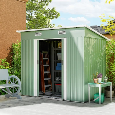 Outsunny Metalen Tuinhuis 2,3 m², 207 x 130 x 182 cm, Met Lessenaarsdak, Venster, Bodemframe, Groen