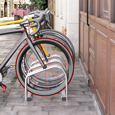 HOMCOM Rastrelliera Portabici in Acciaio per 3 Biciclette Argento