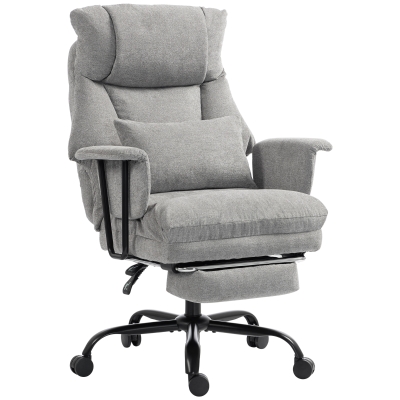 HOMCOM Heavy Duty Office Chair Linen Lumbar Support Grey