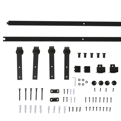HOMCOM schuifdeursysteem looprail schuifdeurbeslag voor houten schuifdeur accessoires koolstofstaal zwart 183 x 0,6 x 18 cm