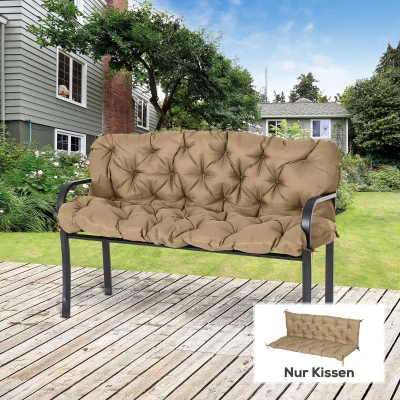 Outsunny 3-zits bankkussen 150x98x8 cm bankkussen met bandjes, bankpolster voor tuinmeubelen Hollywoodschommel, Khaki