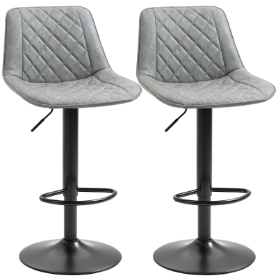 HOMCOM Juego de 2 Taburetes de Bar Giratorios Altura Ajustable 86-106 cm Tapizada en Cuero Sintético Respaldo y Reposapiés Gris