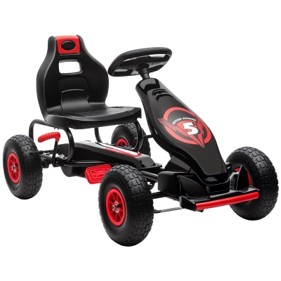 HOMCOM Kart a Pedais para Crianças 5-12 Anos com Assento Ajustável Pneus Insufláveis Amortecimento e Travão de Mão 121x58x61cm Vermelho