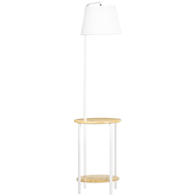 HOMCOM Stehleuchte mit 2 Regalen, Standleuchte, Fußschalter, 40 W. E 27, Natur + Weiß