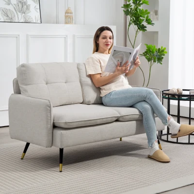 HOMCOM Sofá de Salón de 2 Plazas Moderno con 4 Cojines Reposabrazos y Patas de Acero Carga 240 kg 139x68x80 cm Crema
